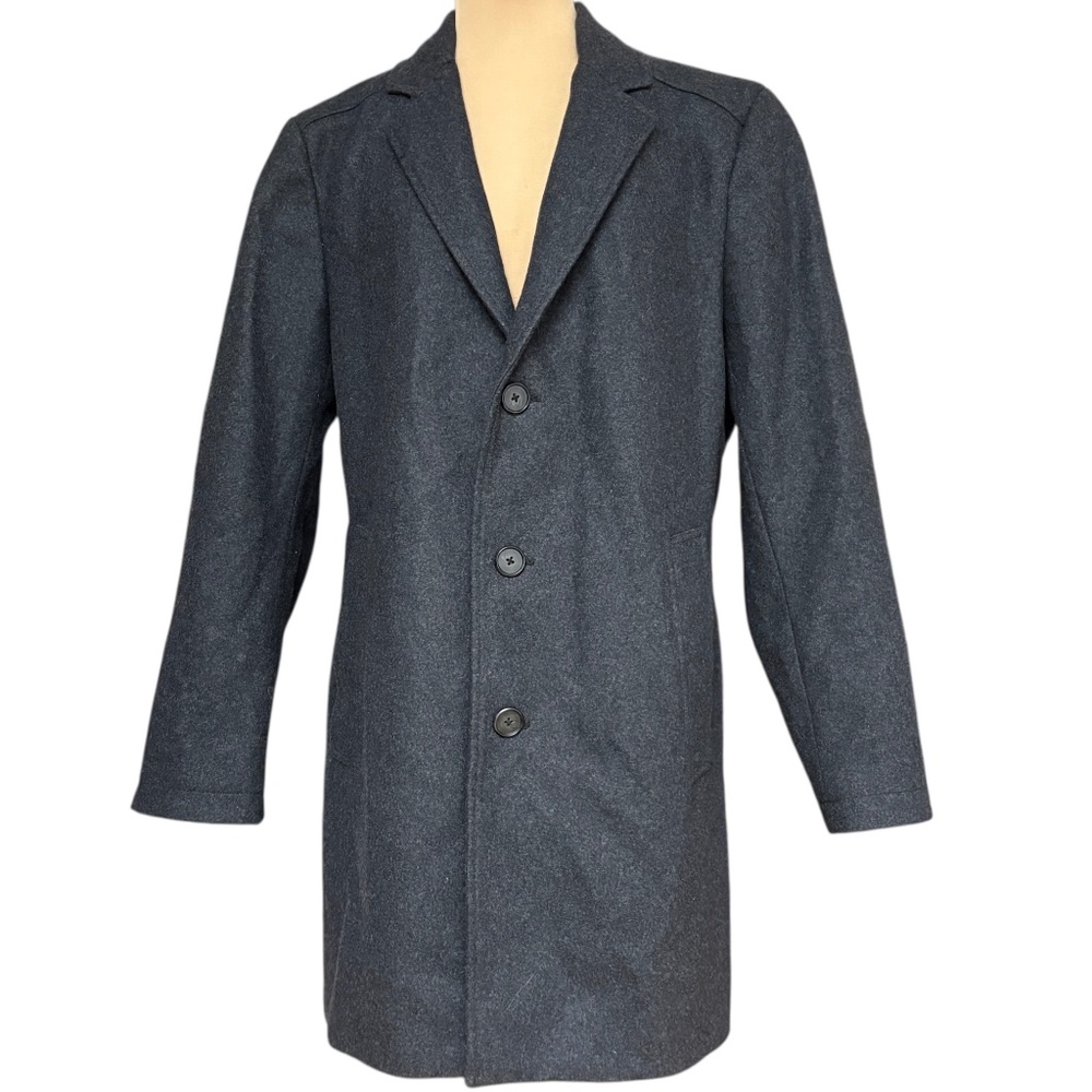 unisex over coat NAUTICA gray wool 63% S 35" long button pockets collar classic